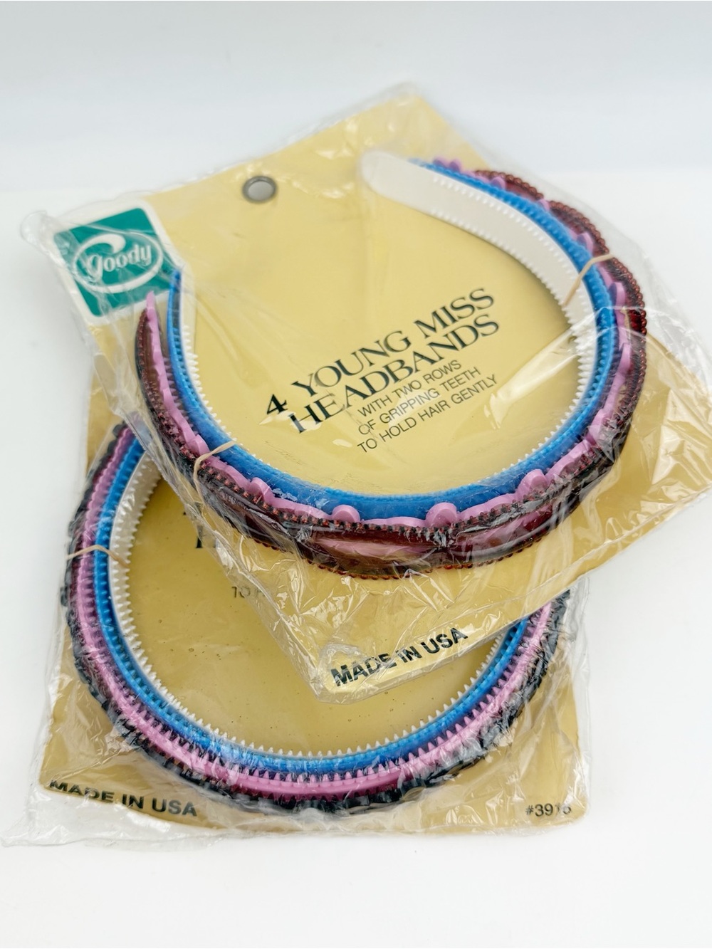Vtg 1982 Goody Young Miss Headbands #3916 2 Pks 4 ea Grip Teeth Flower Oval NOS
